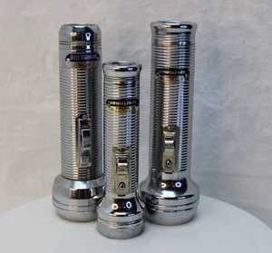 Vintage Sportsman Flashlights Lot of 3 Metal USA Made Silver RayOVac Chrome SS - Picture 1 of 8
