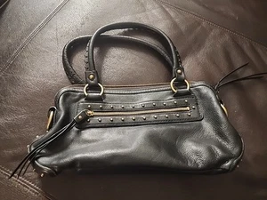 Michael Kors Black Gold Studded Leather Handbag Purse, Biker - Picture 1 of 15
