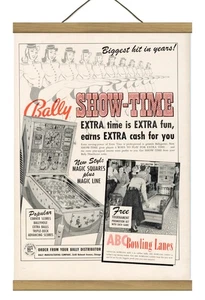 Seltene Original Bally Show Time Flipper Promo Anzeige, montiert mit Magnetrahmen! - Bild 1 von 3