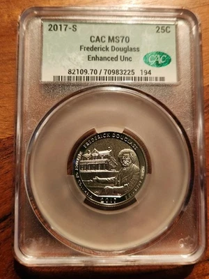 RARE 2017 S FREDRICK DOUGLAS QUARTER CAC MS70 ENHANCED FINISH - Image 1 of 2