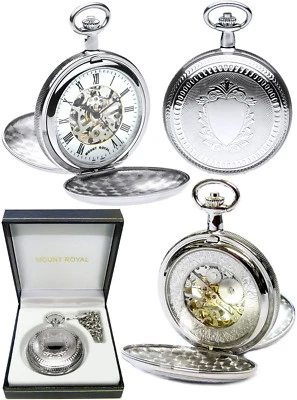 Orologio da tasca Mount Royal Twin-Lid Hunter scheletro 17 Jewel CP incisione gratuita B22
