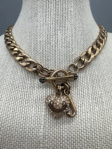 Juicy Couture Rhinestones Heart J Charm Rose Gold Tone Link Toggle Necklace 16” - Picture 1 of 15