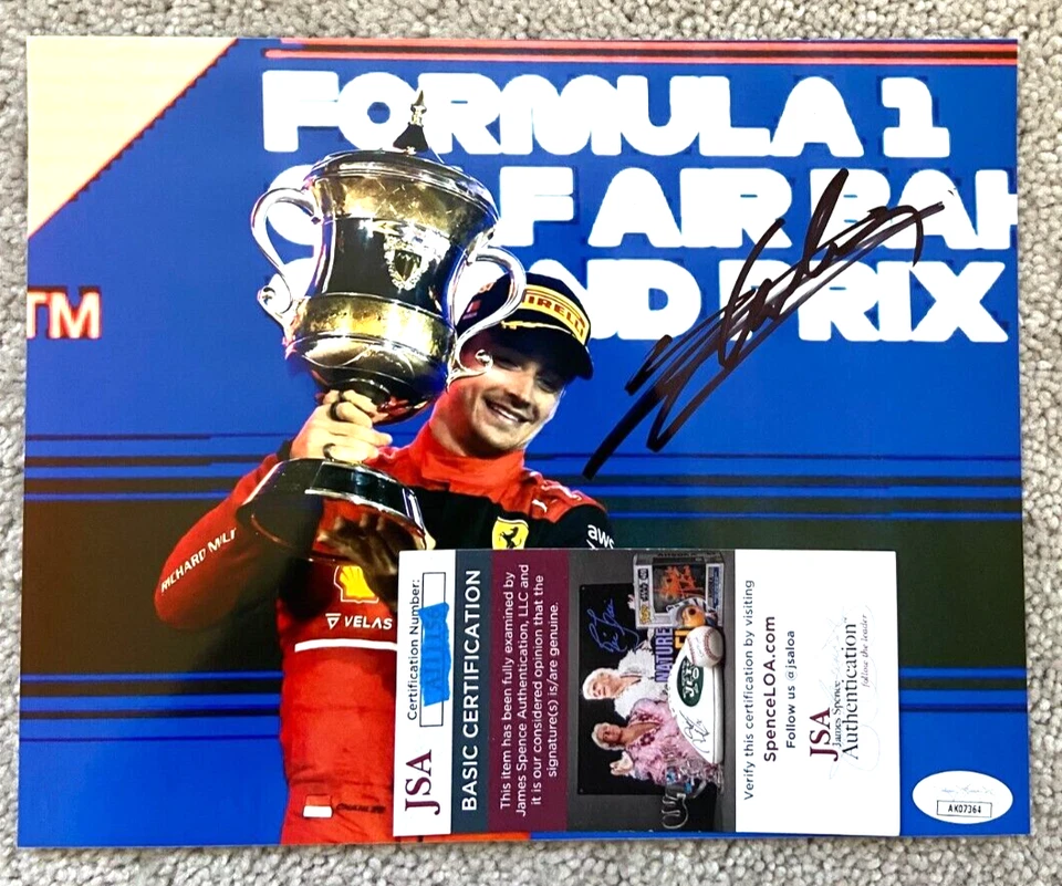 CHARLES LECLERC SIGNED 8X10 PHOTO FERRARI FORMULA ONE F1 2023 VICTORY 16 JSA c - Image 1 of 1