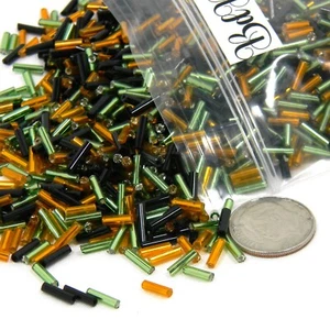 2.400 cuentas artesanales tubo corneta de vidrio naranja negro verde Halloween 1/4 pulgada de largo - Imagen 1 de 2