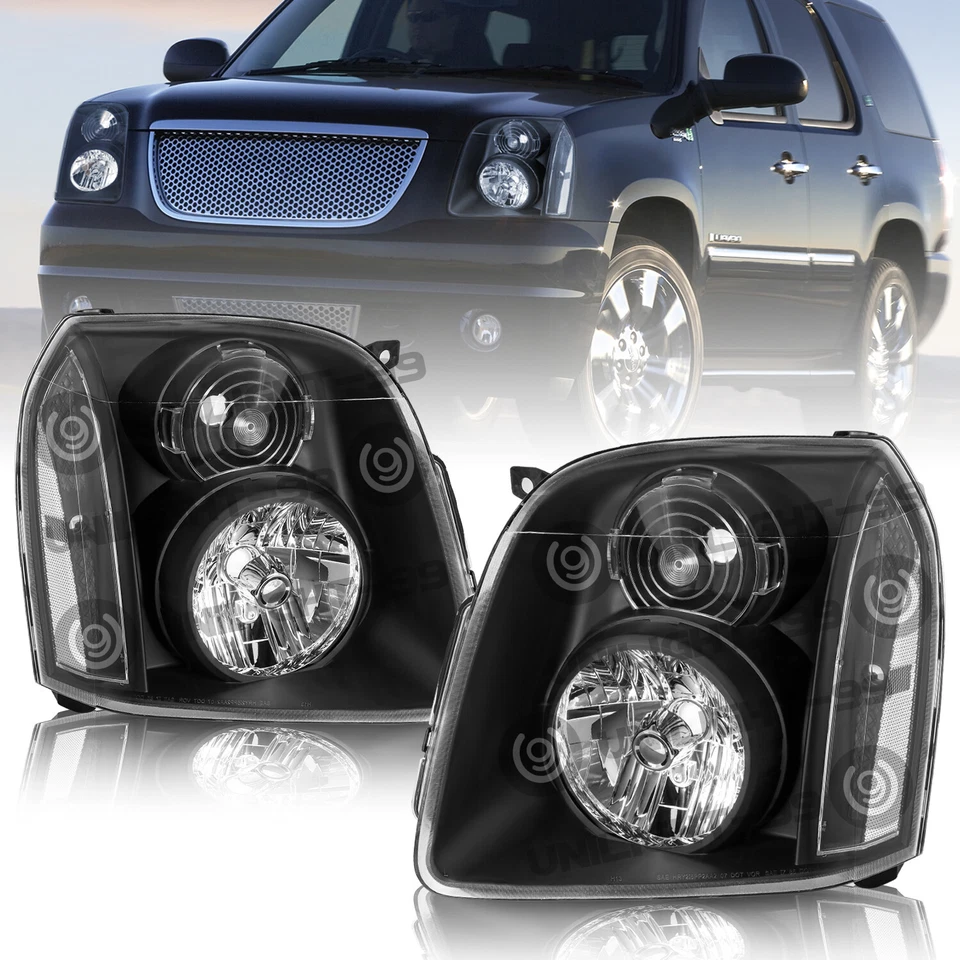 For 2007-2014 GMC Yukon XL 1500 2500 Denali 2Pcs Black Headlights Assembly 07-14 - Image 1 of 4