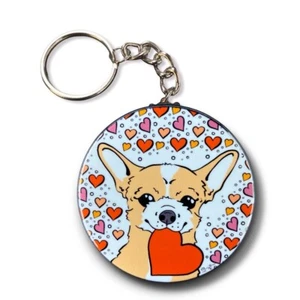 Chihuahua Dog Heart Pattern Valentines Day Keychain Handmade Art Gift Accessory - Picture 1 of 4