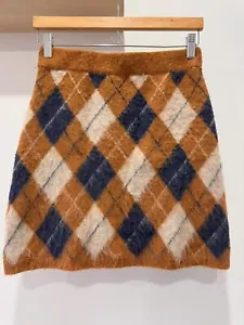 Alexa Chung Womens L Orange Veronica Argyle Knit Wool Elastic Pull On Mini Skirt - Picture 1 of 6