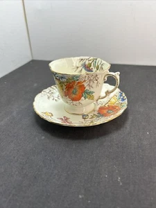 Vtg Aynsley Tea Cup / Saucer C 508 Poppies Cornflower England - Picture 1 of 11