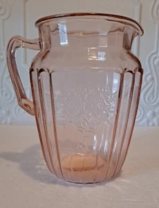 Hocking Pink Mayfair Open Rose 8½" Tall 80 oz. Pitcher Produced From 1930-1939🥀 - Picture 1 of 6
