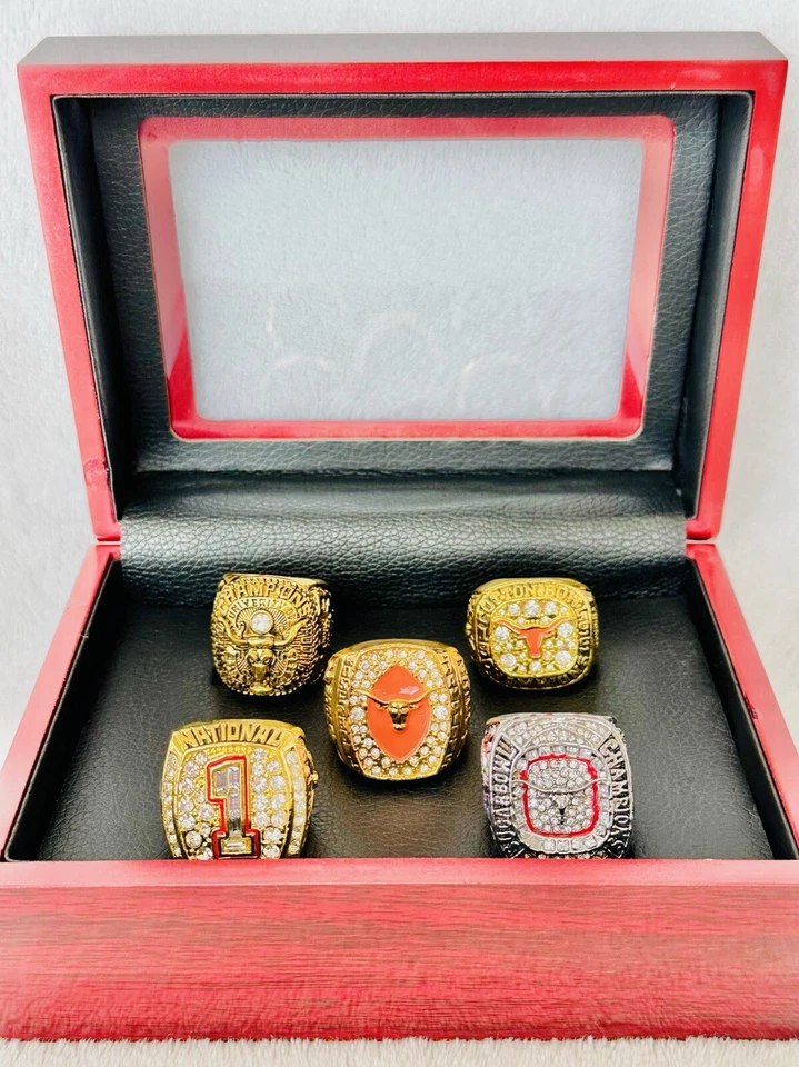 Juego de 5 anillos de campeonato LONGHORNS de la Universidad de Texas con caja, ENVÍO A EE. UU. Foto 1 de 4