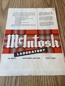 McIntosh 1950's  MCINTOSH  Sales Catalog Original Amplifiers Letter Sales #12 H