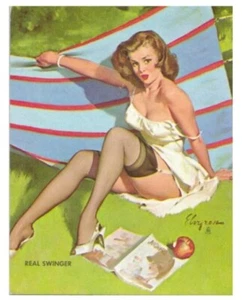 REAL SWINGER, Apr 1967 Original Elvgren Pinup, Ink blotter / Ad / Calendar card - Picture 1 of 2