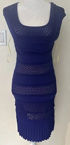 Catherine Malandrino Size S/P Blue Knitted Pointelle Fitted Dress Designer - Picture 1 of 15
