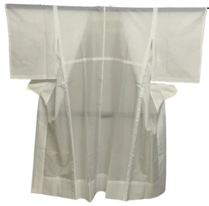 Japanese Vintage Kimono Polyester White Juban Tradition Seethrough Height 53.1in - Picture 1 of 23