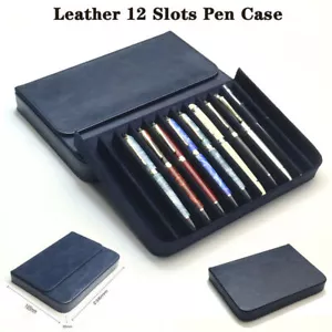 Leather 12 Slots Retro Luxury Pencil Cases Pen Bag Storage Pouch Collection Gift - Picture 1 of 11