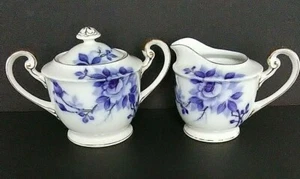 Sahne Zucker Vintage Porzellan Blau Weiß Floral Goldrand Gold China Co Japan - Bild 1 von 10