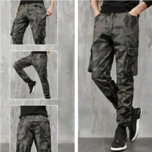Herren Kunstleder Haremshose Hose Camouflage Cargo Wasserdicht Punk Freizeit - Bild 1 von 12