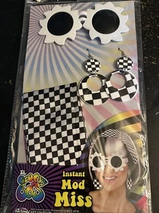 Black White Headband Glasses Earrings Costume Kit - Picture 1 of 4