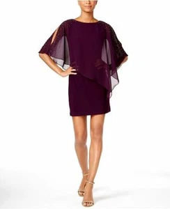 New $309 Xscape Womens Purple Gold Beaded Chiffon Capelet Sheath Dress Size 6 - Picture 1 of 2