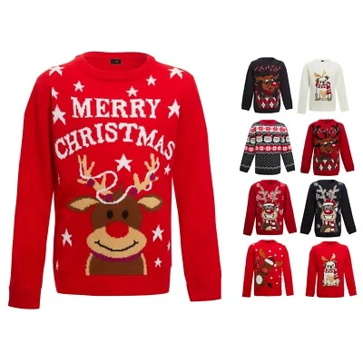 Christmas Xmas Jumper Boys Girls Funny Novelty Kids Children Knitted Sweater