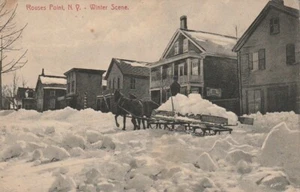 Rouses Point NY foto cartolina scena invernale grande slitta trainata da cavalli 1908 - Foto 1 di 2
