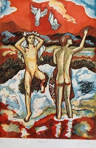 Bottari, Lorenzo Maria (1949- ). Lovers at the Beach. Signed & dated. - Picture 1 of 1