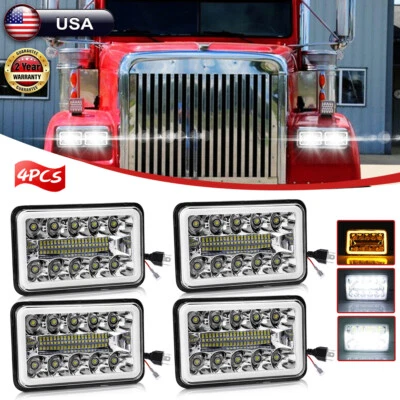 Faro LED con halo DRL para camión clásico Freightliner FLD120 FLD112 4 PIEZAS 4X6" Foto 1 de 4