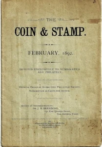 COIN & STAMP FEBRUARY 1892 VOL I #2 ALAMO CITY PHILATELIC SOCIETY SAN ANTONIO TX - Imagen 1 de 1