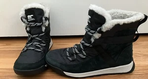Sorel Whitney Flurry NL3819-010 Womens Black Waterproof Faux Fur Lined Boots 6 - Picture 1 of 12
