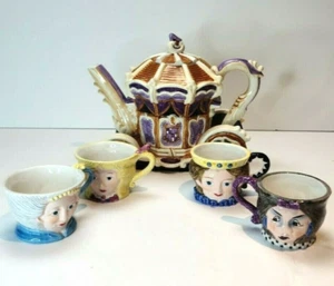 Vtg Cinderella Hand Painted Ceramic Teapot with 4 Cups -Storybook DEP56 - Picture 1 of 12