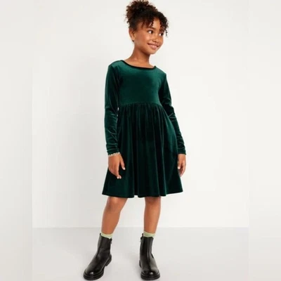 Old Navy Long-Sleeve Velvet Fit & Flare Holiday Christmas Dress Girls XL 14/16 - Image 1 of 4