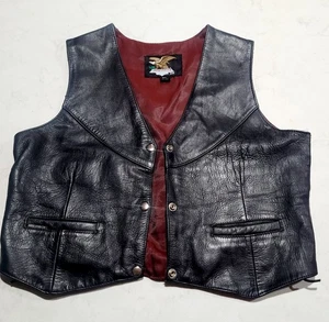Jamin Leather Biker Vest Womens XL Black Lace Up Sides Motorcycle Burgundy NWOT - Picture 1 of 12