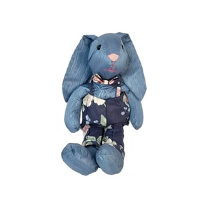 Easter Bunny Rabbit Blue Floral Overalls Plush Stuffed Animal Silky Primitive - Picture 1 of 5