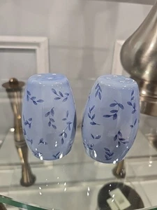 Pair Of Pfaltzgraff Blue Floral Salt And Pepper Set, Glossy Finish - Picture 1 of 4