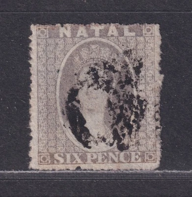 Natal Scott 13 Used 1862 6d Gray Victoria Chalon Rough Perf 15 Unwmk SCV $75.00 - Image 1 of 2