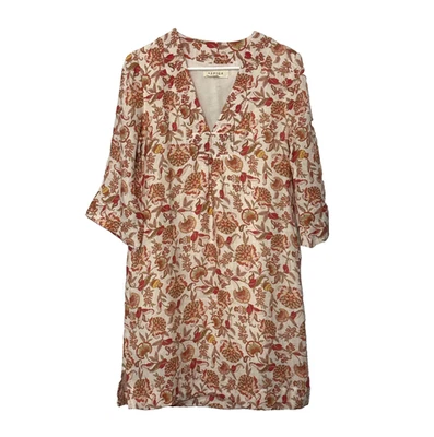 Aspiga Pink Floral 100% Linen Dress 3/4 Sleeve V-Neck Pockets Women's Size XS - Image 1 of 4
