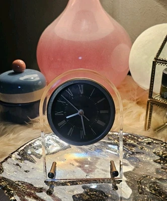 Acrylic Vintage Gold Small Table Decorative Clock 80's 90's Style | Tested - Image 1 of 4