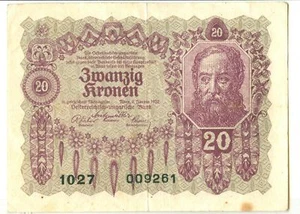 OLD AUSTRIA GOUVERNMENT 20 KRONEN 1922 - Imagen 1 de 1