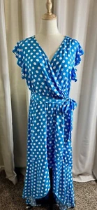 Grecerelle Polka Dot Printed V-Neck Wrap Maxi Dress NWT (XL) - Picture 1 of 6