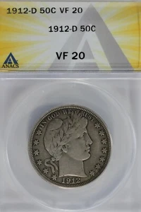 1912-D .50 ANACS VF 20 Barber Liberty, Half Dollar, Lady Liberty Half - Picture 1 of 2