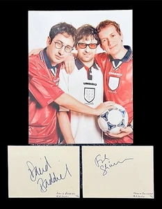 Baddiel & Skinner HAND SIGNED 6x4 White Cards + 10x8 THREE LIONS Photograph COA - Picture 1 of 1