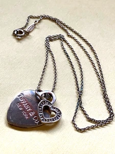 VTG Tiffany & Co. Double Heart Necklace Pendant - Picture 1 of 5