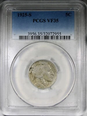 1925-S Buffalo Nickel PCGS VF35 KEY DATE 5C Mid Grade - Image 1 of 2