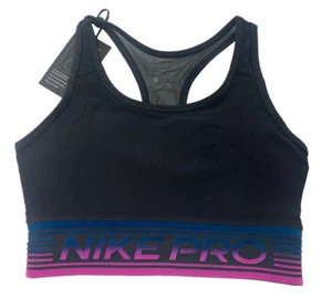 NEW! NIKE Women [M] Padded Medium Support Sports Bra, Black/Cerulean, DB4678-010 - Picture 1 of 2