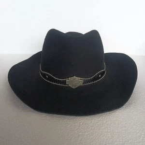 Sombrero de Vaquero Harley Davidson Vintage Lana Negra, Superposición de Cuero, Para Mujer Mediano - Imagen 1 de 7