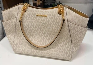 Michael Kors Jet Set Large Signature Logo and Metallic Shoulder Bag - Pale Gold - Picture 1 of 1