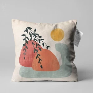 Abstract Cushion Cover with Sun & Leaves Themed | Double Sided - Picture 1 of 4