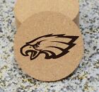 Philadelphia Eagles Logo 3.5" Round Natural Cork Engraved Coasters Non-Slip Gift
