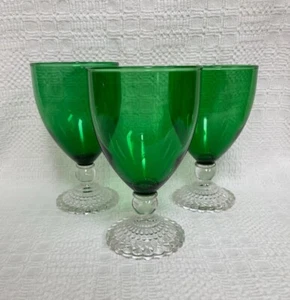 Vintage Anchor Hocking Bubble Foot Green Water Goblets (3) - Photo 1/3