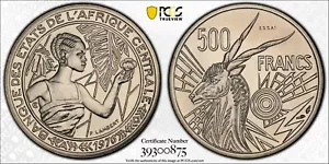 1976-A Central African States Essai Pattern 500 Francs PCGS SP69 Pop 8/0 1150 - Picture 1 of 5